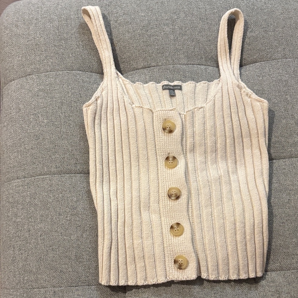 Charlotte Russe Beige Ribbed Button Tank Top